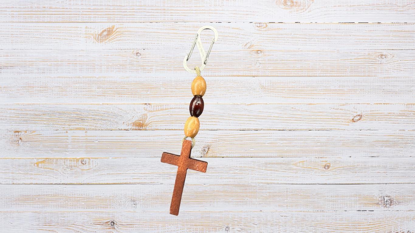 Men's Wooden Cross Paracord Keychain With Wooden Beads |Military, Outdoors, Faith Accessories, Stocking Stuffers