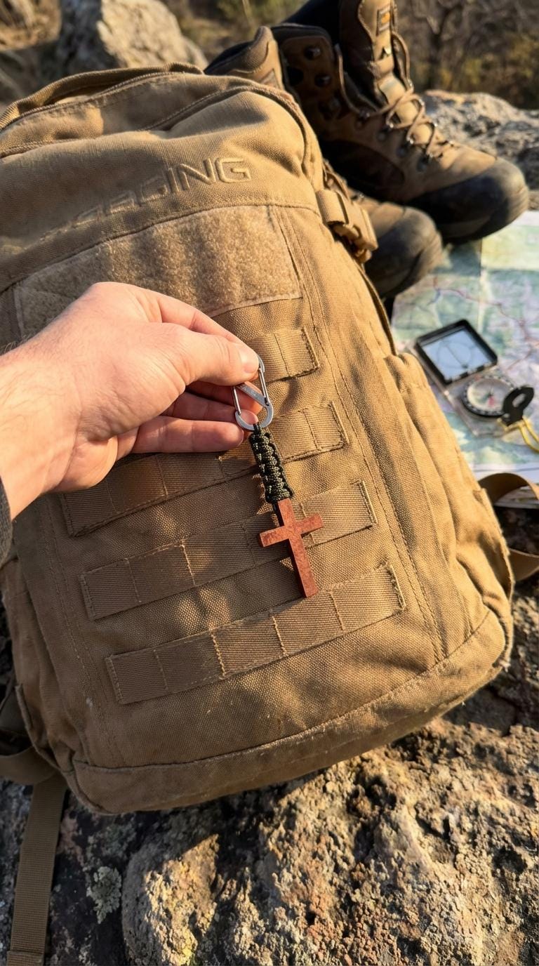 Men's Wooden Cross Paracord Keychain |Military, Outdoors, Faith Accessories, Stocking Stuffers
