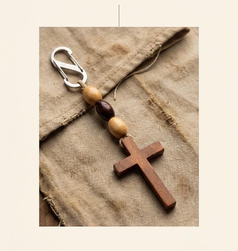Men's Wooden Cross Paracord Keychain With Wooden Beads |Military, Outdoors, Faith Accessories, Stocking Stuffers