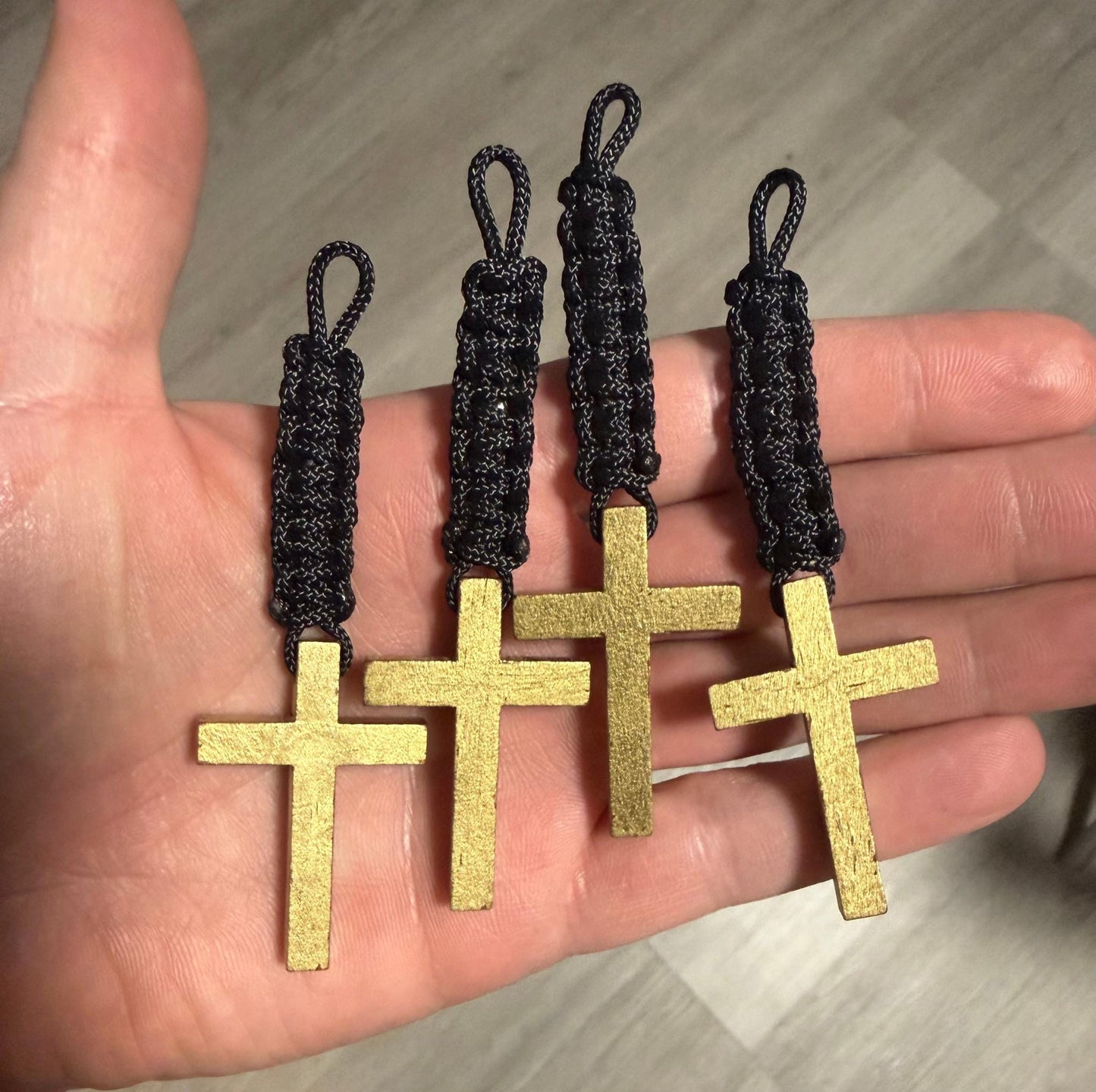 Men's Antique Gold Finish Wooden Cross Paracord Keychain