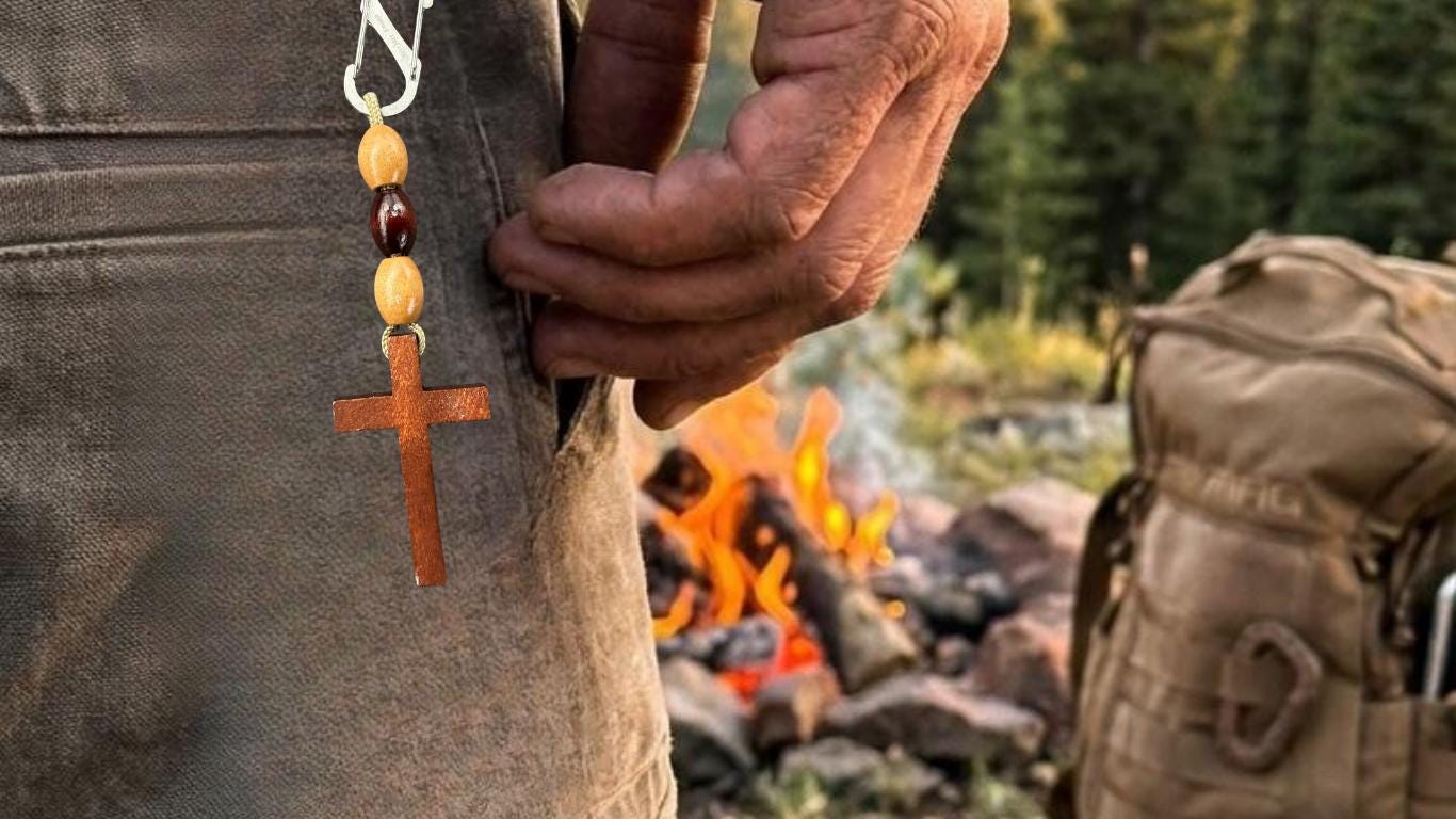 Men's Wooden Cross Paracord Keychain With Wooden Beads |Military, Outdoors, Faith Accessories, Stocking Stuffers