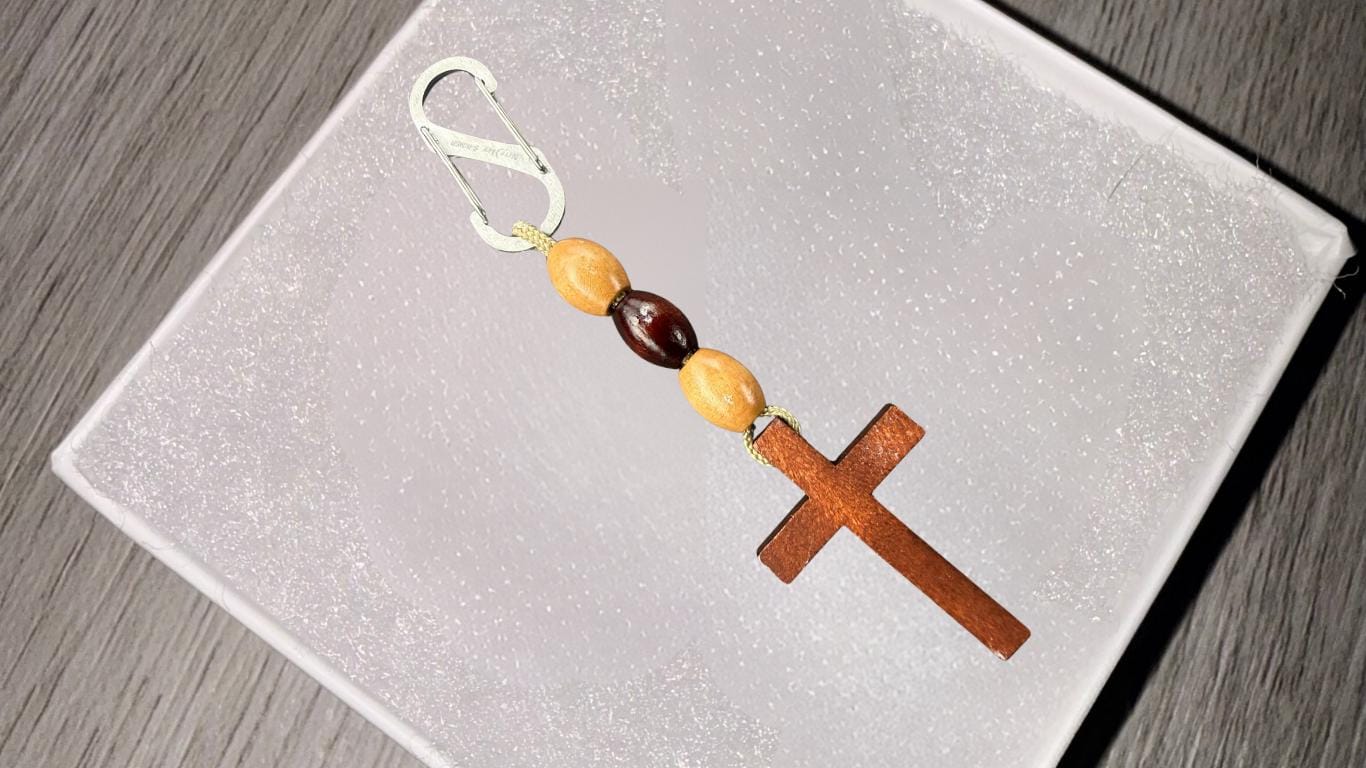 Men's Wooden Cross Paracord Keychain With Wooden Beads |Military, Outdoors, Faith Accessories, Stocking Stuffers