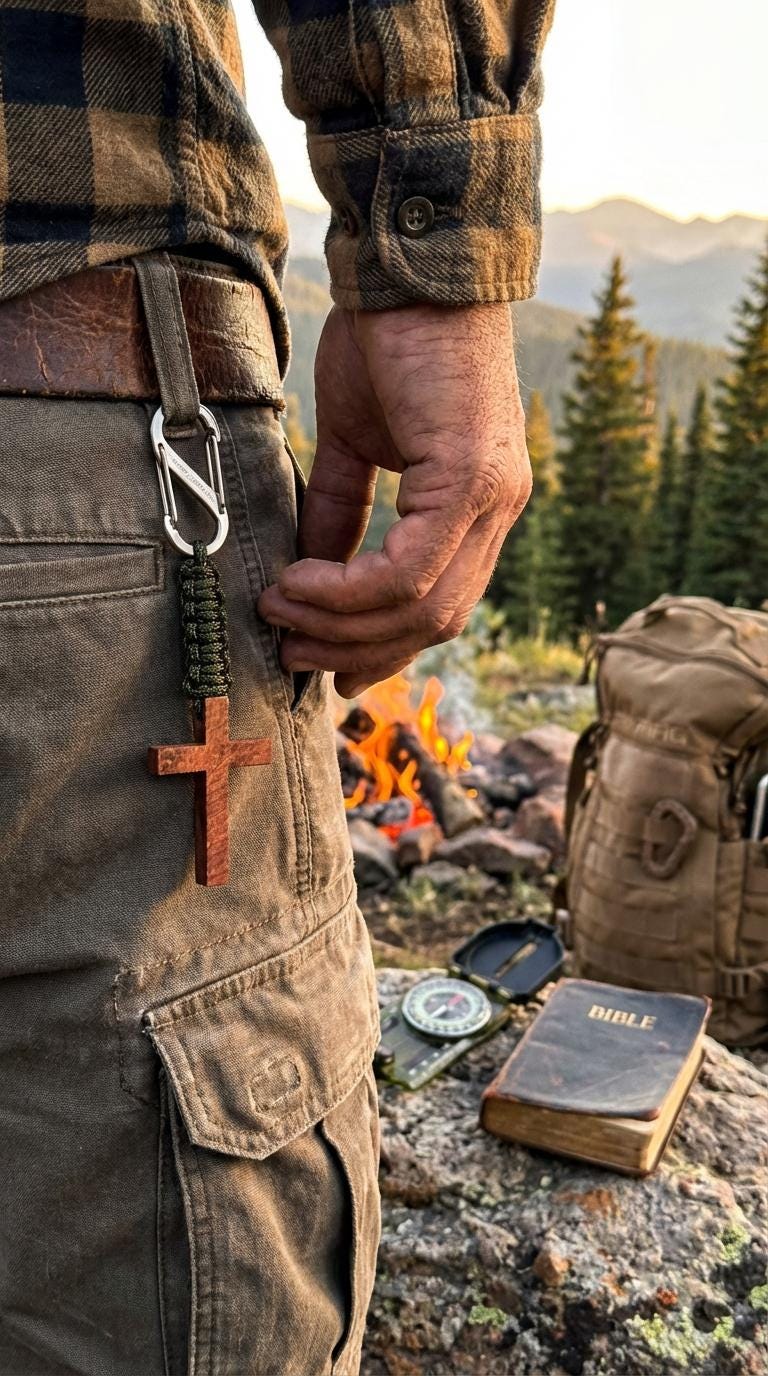 Men's Wooden Cross Paracord Keychain |Military, Outdoors, Faith Accessories, Stocking Stuffers