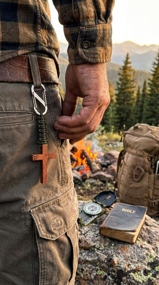 Men's Wooden Cross Paracord Keychain |Military, Outdoors, Faith Accessories, Stocking Stuffers
